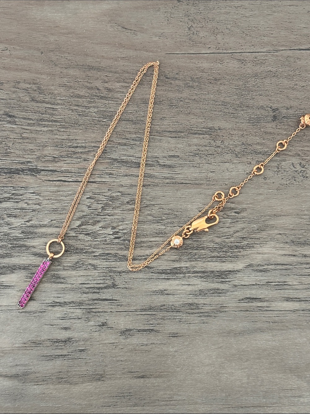 Henri Bendel necklace in rose gold with pink stones